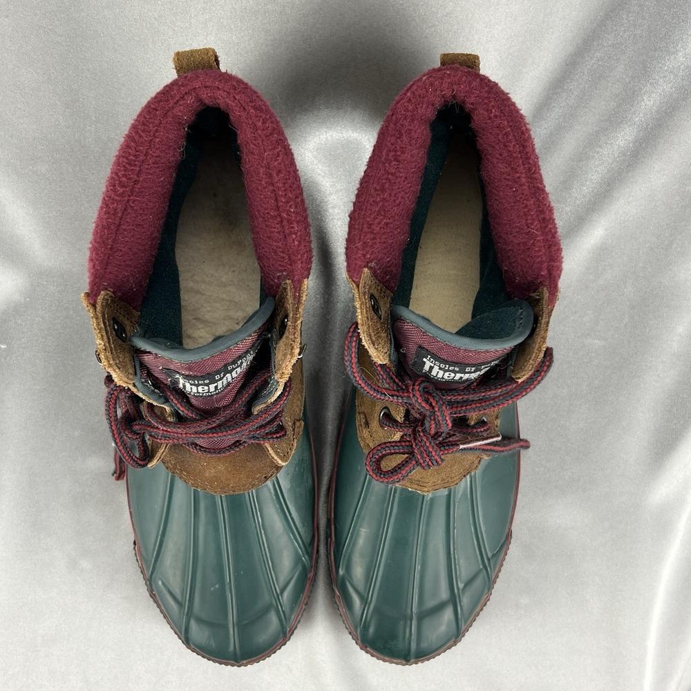 High Sierra "Peak" Duck Boots‎ Women's 10 Green Cranberry Leather Thermolite Y2K - Picture 14 of 16